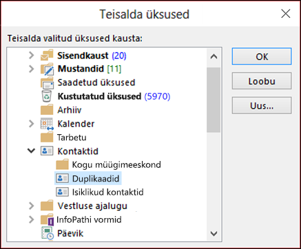 Teisaldage kontaktid mõnda muusse kausta.