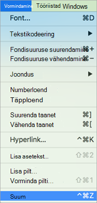 Piltlingi valimine menüüs Vorming