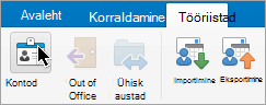 Kuvab menüü Tööriistad nupu Kontod