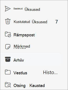 Kaustaloendist kausta Arhiiviteenus valimine