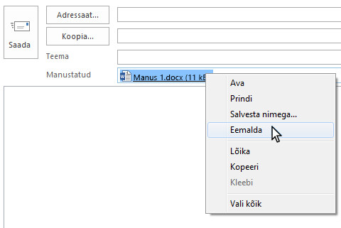 Paremklõpsumenüü sisaldab käsku Eemalda.