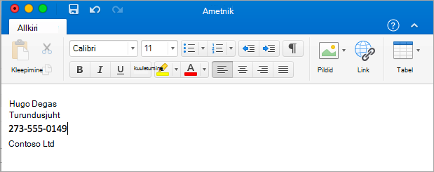 Allkirjaredaktori kuvamine