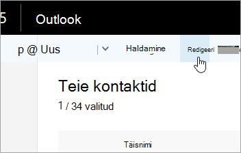 Kuvatõmmis redigeerimisnupust Outlooki navigeerimisribal.