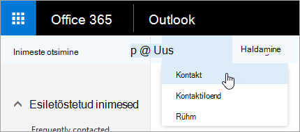 Kuvatõmmis nupu Uus kontekstimenüüst, kus on valitud kontakt.