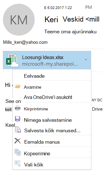 Manuste menüü kuvamiseks valige manuseikoonist paremal asuv rippnool