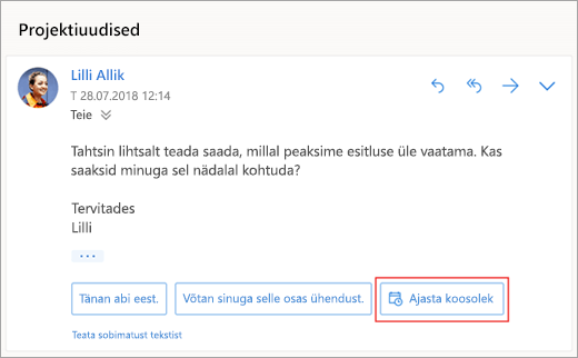 Kuvatõmmis koosoleku plaanimiseks soovitatud vastusest
