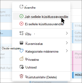 Paremklõpsamismenüü ajastamise küsitluse ootelepanekul koos hääletussuvanditega
