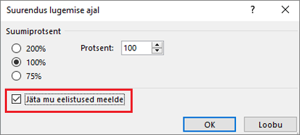 Suumivalikud ja valikute meeldejätmise käsk