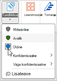 Sensitivity Labels menu