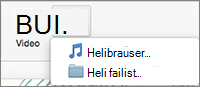 Menüü Insert (Lisa) helimenüü heli failist ja heli brauserist lisamise suvanditega