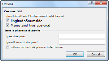 CD jaoks pakkimine dialoogiboksis Suvandid