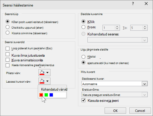 Screenshot showing the laser pointer options in PowerPoint