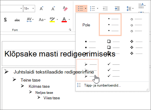 Vaiketäpi seadmine kõigile tasemetele