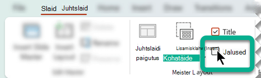 Märkige menüü Juhtslaid jaotises Juhtslaidi paigutus ruut Jalused.