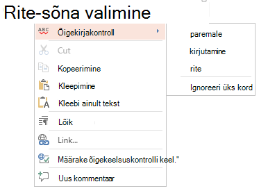 õigekirjakontekstimenüü