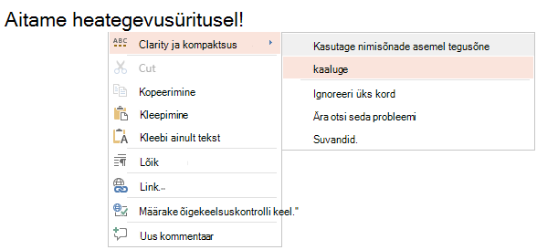 Kirjutamislaadi kontekstimenüü