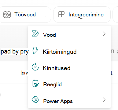 Kuvatõmmis, millel on kujutatud menüü Integreerimine ripploend.
