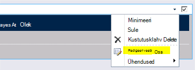 Veebiosa redigeerimise käsk veebiosamenüüs