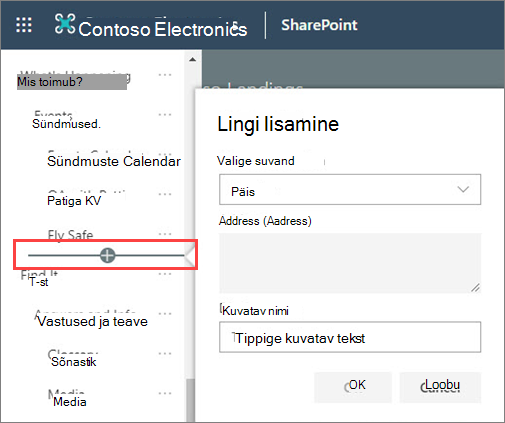 Pilt navigeerimispaanile uue päise lisamisest