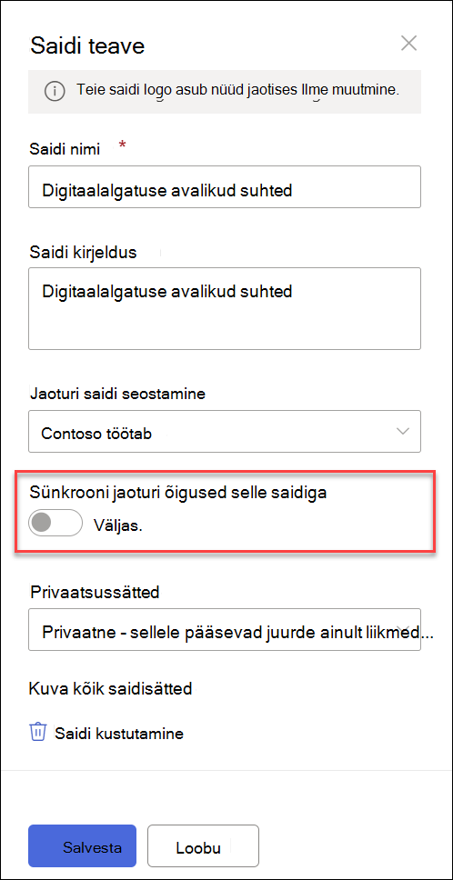 Kuvatõmmised seostuvate saitide sünkroonimise tumblerlülitist