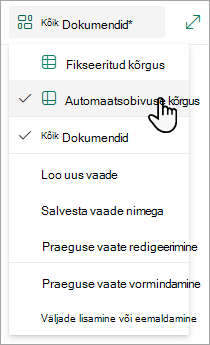 Ruudustikuvaate režiimis näete suvandeid Fikseeritud kõrgus ja Sobita kõrgus automaatselt.