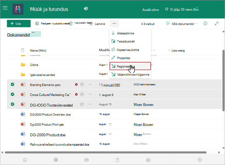 Saate oma SharePointi teegis valida ja sisse registreerida mitu faili.