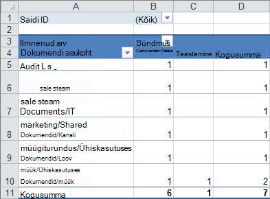 PivotTable-liigendtabeli auditiandmete kokkuvõte