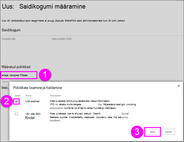 Poliitikate lisamise ja haldamise leht