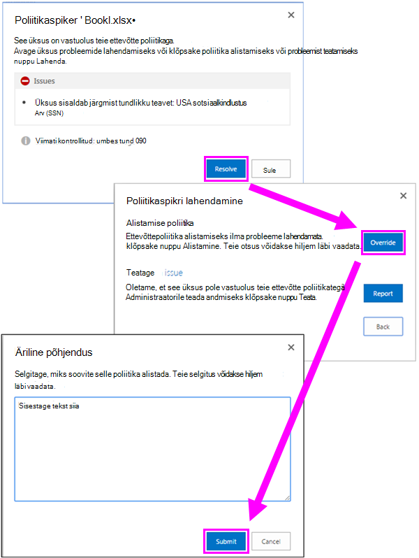 Overriding a policy tip