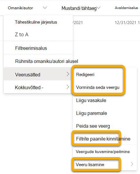 Kui töötate ühenduseta režiimis, on kättesaamatud suvandid tuhmid. Need suvandid taastatakse, kui teil on Interneti-ühendus.
