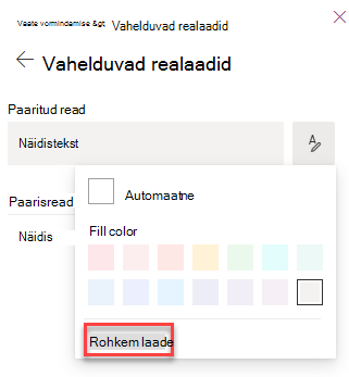 Screenshot of selecting more styles for list view formatting