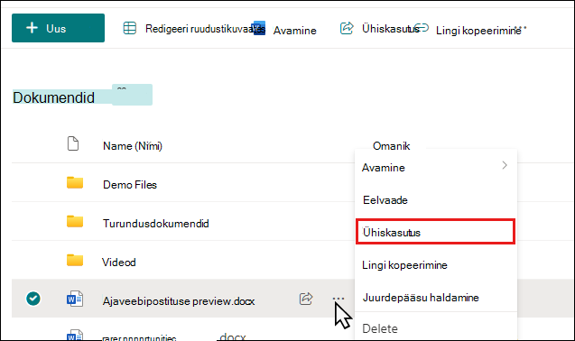 Dokumendi ühiskasutusse andmine SharePointi teegis