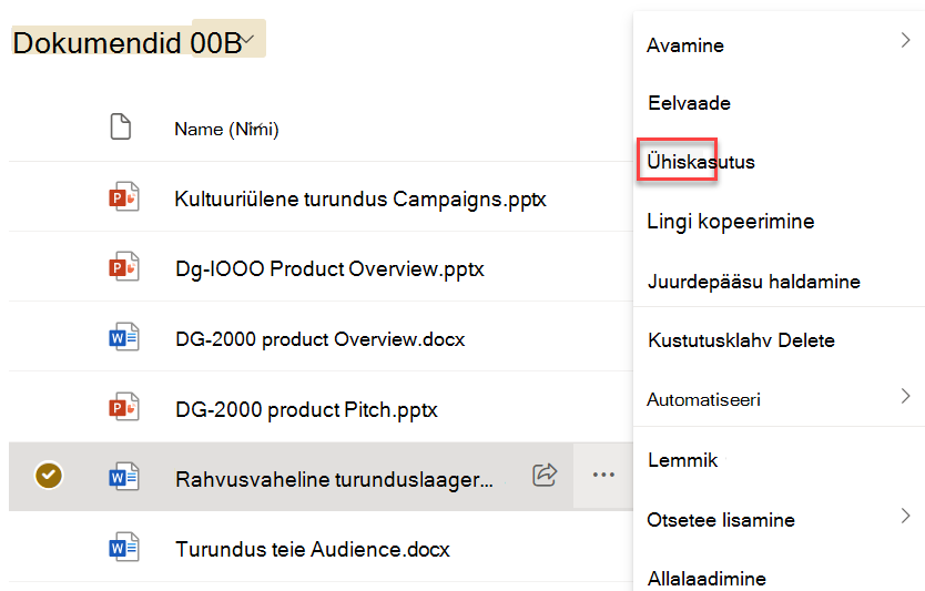 Screenshot of sharing a document from its eclipse three dots menu