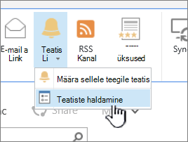 SharePoint 2016 nupu „Halda teatisi” esiletõstuga