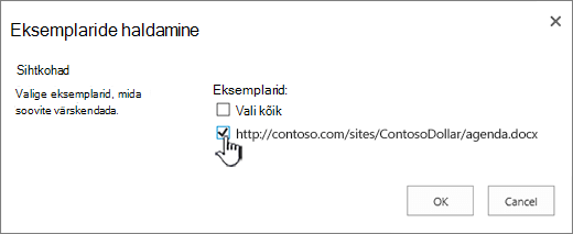 Valige värskendamiseks sihteksemplarid