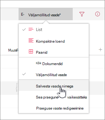 Värskendatud või uue vaate salvestamiseks klõpsake nuppu Salvesta nimega