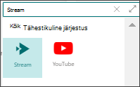 Veebiosa tööriistakast, kus on esile tõstetud Stream