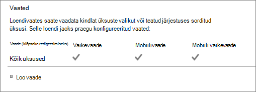 List view section in List settings