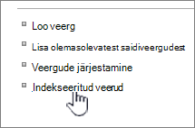 Indekseeritud veergude link loendi või teegi sätete lehel
