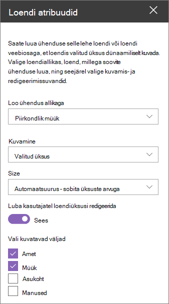 Loendiatribuutide veebiosapaan