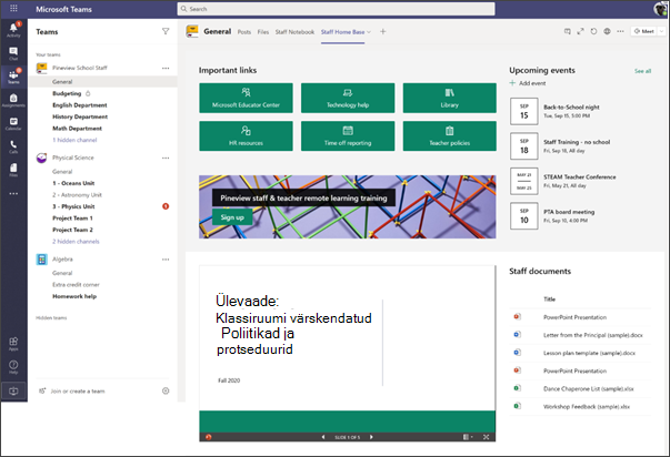 Staff home page in Teams