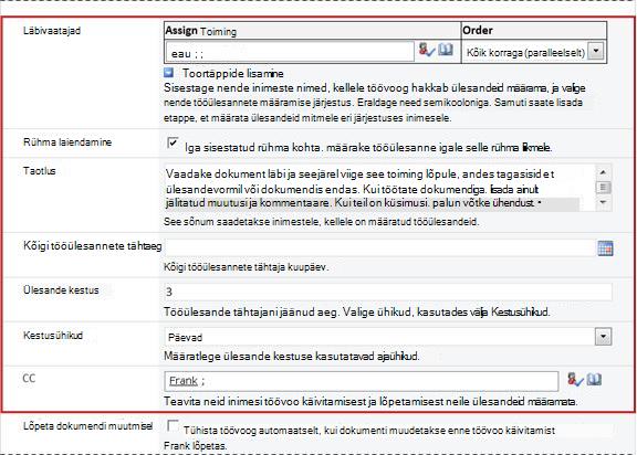 Seosevormi teine leht koos tähistatud seosevormi väljadega
