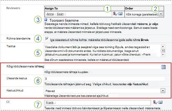 Algatusvorm nummerdatud viiktekstidega