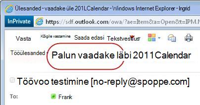 Tööülesande teemareal kuvatud tekst Palun vaadake üle