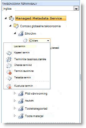 Menüü abil saate hallata terminikomplekti termineid.