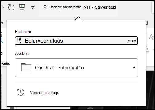 Word Office 365 dokumendipealkirja rippmenüü