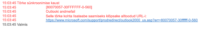 Sünkroonimisprobleemid Kaust Tõrge 80070057-30FFFFFF-0-560