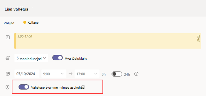 Kuvatõmmis, millel on kujutatud avatud vahetuse lüliti Ava vahetus üle asukohtade.