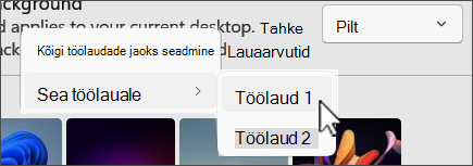 Kuvatõmmis mitme töölauavaliku tausta näitamiseks.