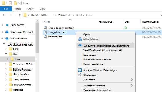 Faili ühiskasutusse andmine Microsoft OneDrive'i kaudu Windows 10